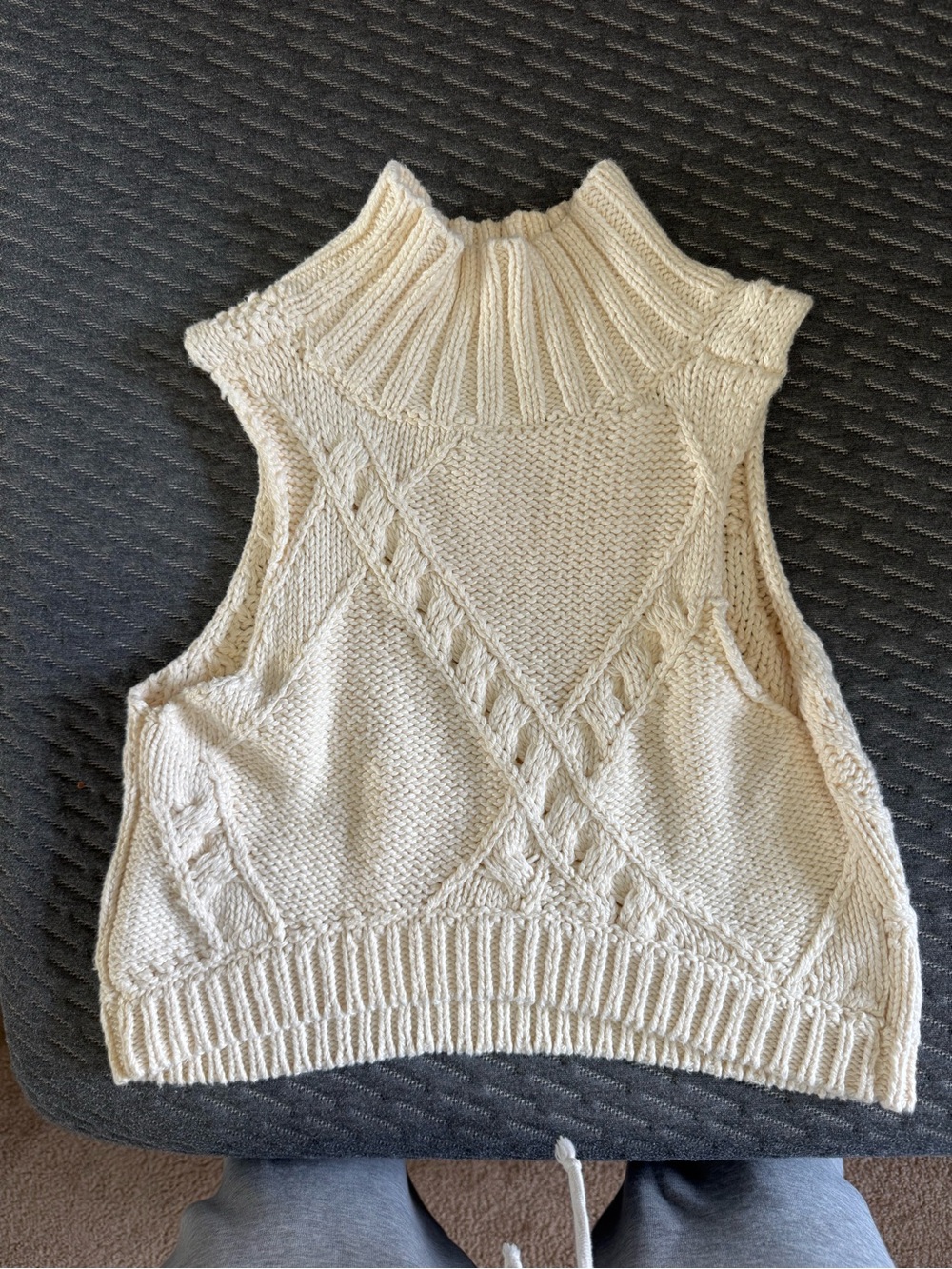 Free People Cream Cable Knit Sleeveless Turtleneck Vest